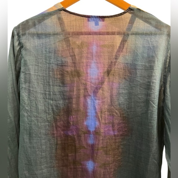 Massimo Dutti Size 6 Blue Watercolor Print V-Neck Tunic Artsy, Quiet Luxury - Picture 9 of 11